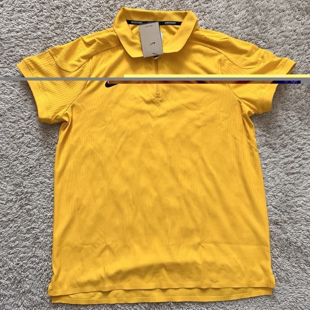 Nike Court Men’s Large Dri-FIT 1/4 Zip Tennis Polo Yellow HQ0792-728 NWT